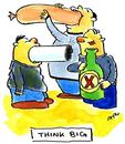 Cartoon: think (small) by ari tagged männer,rauchen,trinken,essen,gross,men,drink,smoke,eat,big
