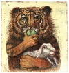 Cartoon: tiger and lamb (small) by Rainer Ehrt tagged tiger,lamb,lamm,vision,paradise,animal,violence,peace
