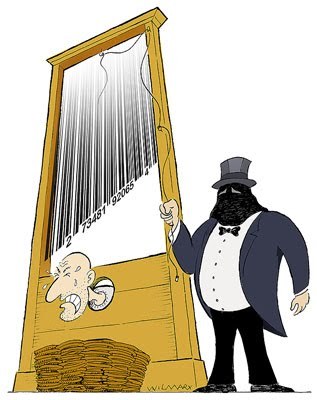 Cartoon: Quem vai pra guilhotina? (medium) by Wilmarx tagged barcode,capitalismo,carrasco