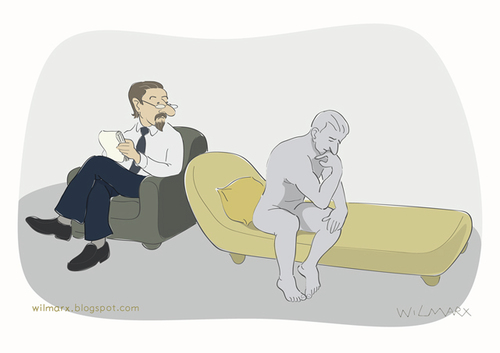 Cartoon: The Thinker in the psychoanalyst (medium) by Wilmarx tagged thinker,psychoanalyst,the