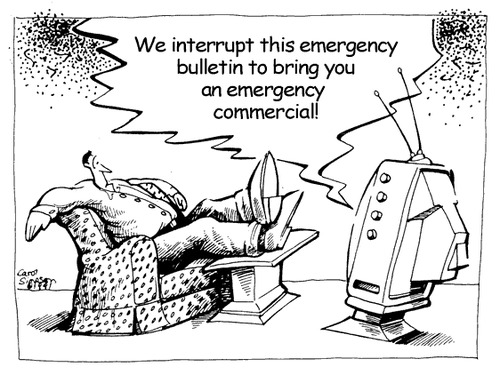 Cartoon: Emergency! (medium) by carol-simpson tagged television,emergencies,commercials,advertisements,media