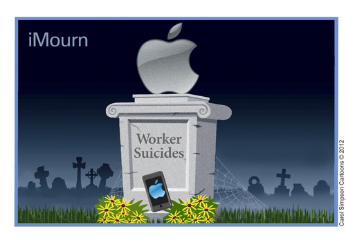 Cartoon: iMourn (medium) by carol-simpson tagged unions,iphone,ipad,labor,suicides,apple