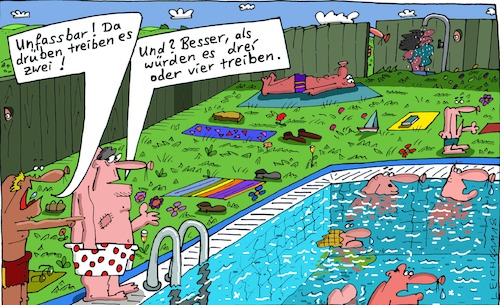 Cartoon: 2 (medium) by Leichnam tagged zwei,freibad,schwimmbad,treiben,gelassenheit,plantschen,freizeit,urlaub,sonne,leichnam,leichnamcartoon