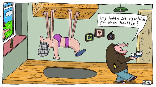 Cartoon: Absurdo (medium) by Leichnam tagged absurdo,hauttyp,neugierig,anfrage,aufgehängt
