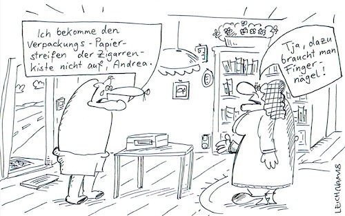 Cartoon: Andrea (medium) by Leichnam tagged andrea,verpackung,papierstreifen,zigarrenkiste,öffnen,fingernägel,leichnam,leichnamcartoon