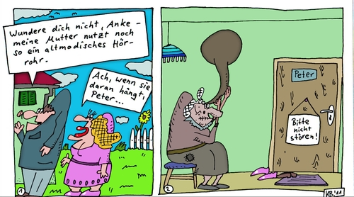 Cartoon: Anke und Peter (medium) by Leichnam tagged peter,und,anke,hörrohr,mutter,überwachung,lauschen,altmodisch,schäferstündchen