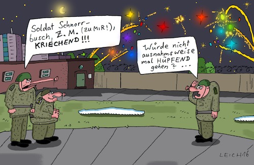 Cartoon: Befehl (medium) by Leichnam tagged befehl,armeegeschichten,kaserne,soldat,offizier,kriechend,zu,mir,hüpfend,silvester,ausführung