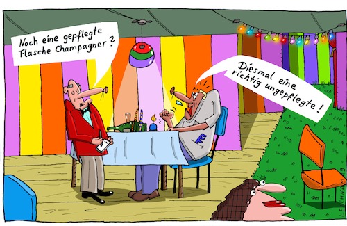 Cartoon: Bestellung (medium) by Leichnam tagged bestellung,champagner,gepflegt,ungepflegt,ober,getränk,festzelt,leichnam,leichnamcartoon
