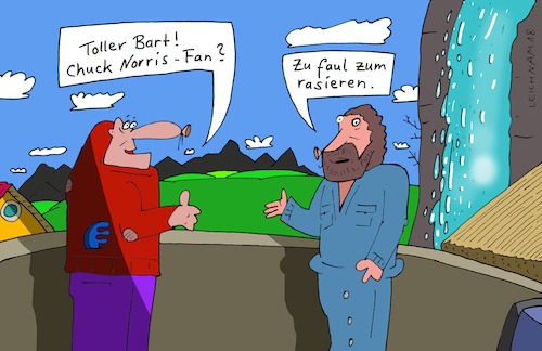 Cartoon: Bewunderung (medium) by Leichnam tagged bewunderung,chuck,norris,bart,vollbart,faul,rasieren,rasur,leichnam,leichnamcartoon,toll,fan