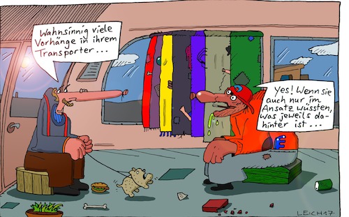 Cartoon: Bizarro (medium) by Leichnam tagged bizarro,transporter,vorhänge,im,ansatz,automobil