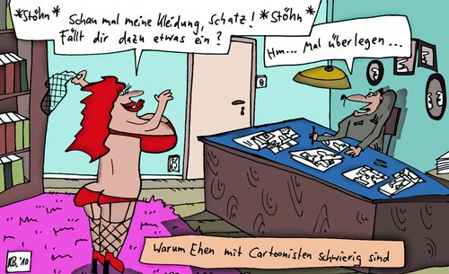 Cartoon: Cartoonisten (medium) by Leichnam tagged cartoonist,kleidung,dessous,schatz,stöhn,nachdenken,ehe,zeichnen,cartoons,schwierig,problem