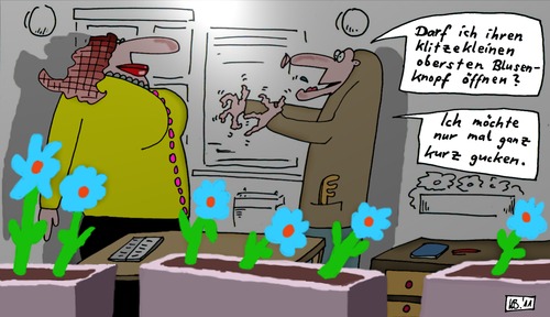 Cartoon: Darf ich? (medium) by Leichnam tagged darf,ich,leichnam,blusenknopf,öffnen,gucken,ganz,kurz,möchte,gier
