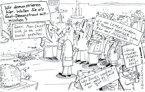 Cartoon: Demo (medium) by Leichnam tagged demo,demonstration,demonstranten,lohn,arbeiter,arbeiterschaft,geld,leichnam,leichnamcartoon,protest,plakate,straße