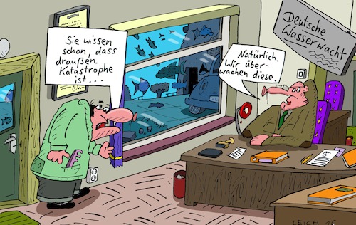 Cartoon: DWW (medium) by Leichnam tagged dww,deutsche,wasserwacht,land,unter,fische,katastrohe,bürohengst,schreibtisch