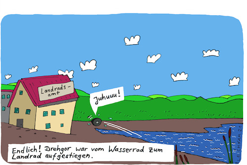 Cartoon: Endlich! (medium) by Leichnam tagged drehgor,leichnam,leichnamcartoon,see,wasserrad,landradsamt,landratsamt,landrat,landrad,kalauer