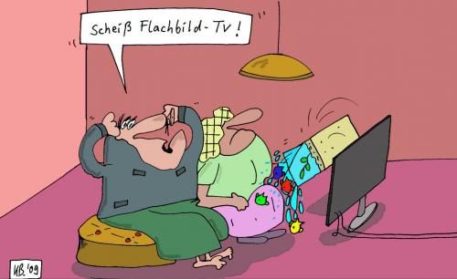 Cartoon: Flachbild-TV (medium) by Leichnam tagged tv,flachbildfernseher,scheiß