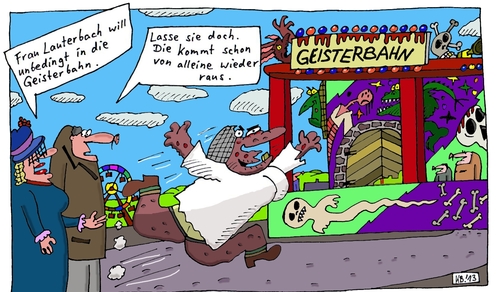 Cartoon: Frau Lauterbach (medium) by Leichnam tagged frau,lauterbach,geisterbahn,von,alleine,rummelplatz,schausteller,gespenster