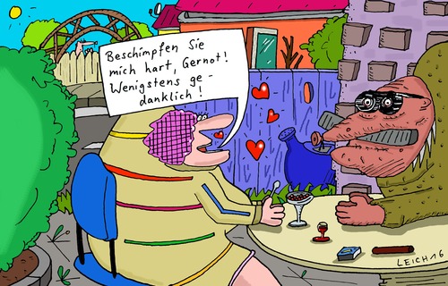 Cartoon: Gernoooot!!! (medium) by Leichnam tagged gernot,beschimpfung,anschmachten,vergebliche,liebe,gedanklich,gehirnlich,bespucken,zanken,böse,sexuelle,spielart,pervers,vorgarten
