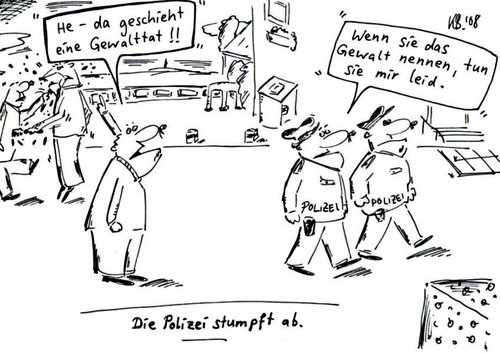 Cartoon: Gewalttat (medium) by Leichnam tagged gewalt,tat,polizei,wegsehen,bürgerpflicht,streife