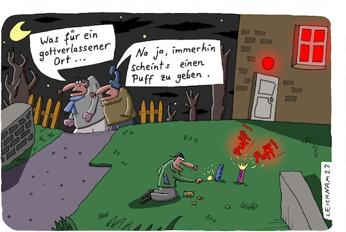Cartoon: gottverlassen (medium) by Leichnam tagged gottverlassen,abgelegen,einsam,dorf,ortschaft,nest,puff,böller,leichnam,leichnamcartoon