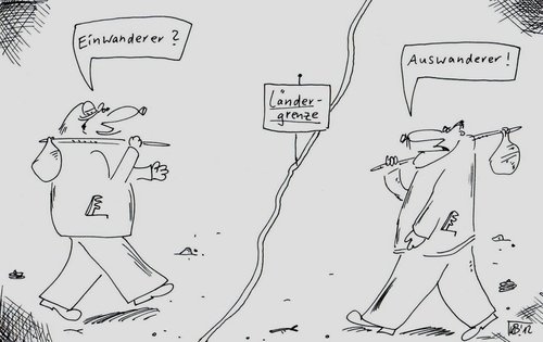 Cartoon: Grenze (medium) by Leichnam tagged grenze,länder,wanderer,tippelbrüder