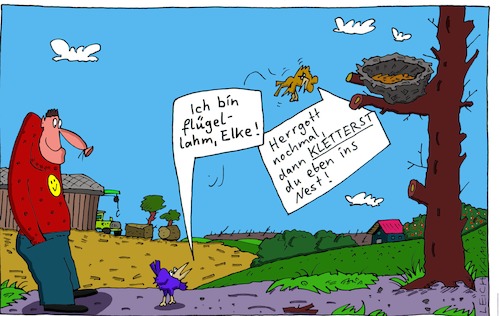 Cartoon: Hinauf! (medium) by Leichnam tagged hinauf,nest,vögel,klettern,flügellahm,leichnam,leichnamcartoon