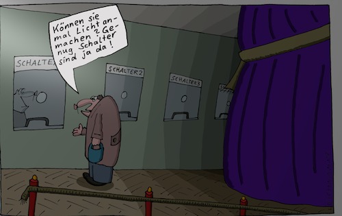 Cartoon: Hinweis (medium) by Leichnam tagged hinweis,schalter,licht,dunkel,schummrig,bitte,kunde,leichnam,leichnamcartoon