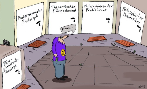 Cartoon: Hmm ... (medium) by Leichnam tagged hmm,theorie,praxis,theologe,türen,pläne