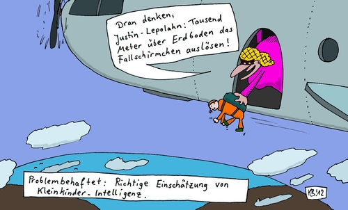 Cartoon: Hoch oben (medium) by Leichnam tagged hoch,oben,justin,fallschirm,himmel,flugzeug,intelligenz