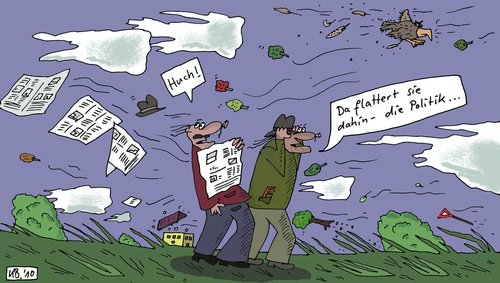 Cartoon: Im Herbste (medium) by Leichnam tagged herbst,wind,sturm,leichnam,hut,zeitung,politik,flattern,segeln