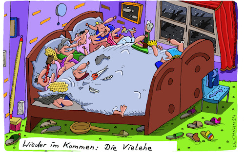 Cartoon: im Kommen (medium) by Leichnam tagged kommen,vielehe,leichnam,leichnamcartoon,bett,schlafzimmer,ehe,liiert,verheiratet