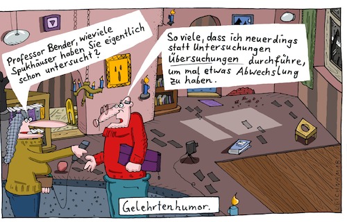 Cartoon: Interview (medium) by Leichnam tagged interview,geisterhaus,spuk,forscher,parapsychologie,untersuchung,leichnam,leichnamcartoon,gelehrtenhumor