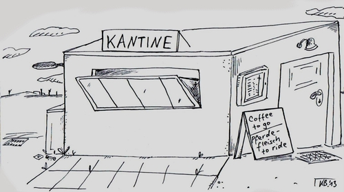 Cartoon: Kantine (medium) by Leichnam tagged reiten,pferd,fleisch,go,to,coffee,kantine