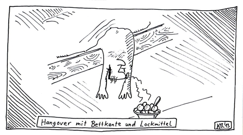 Cartoon: Kurz erklärt (medium) by Leichnam tagged kopfüber,lockmittel,bettkante,hangover,erklärt,kurz