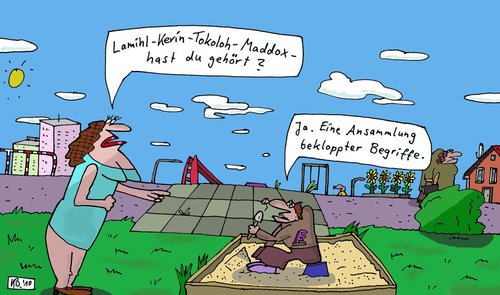 Cartoon: Lamihl (medium) by Leichnam tagged lamihl,kevin,ansammlung,leichnam,sandkasten,spielplatz,namen,mutter,sohn,söhnchen