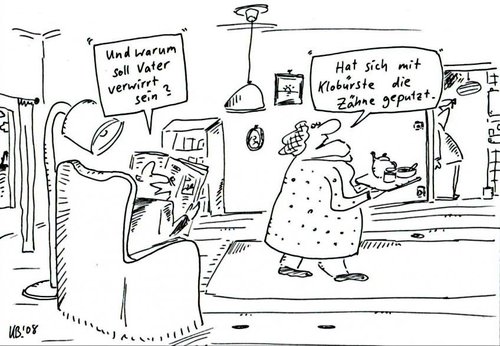 Cartoon: Schwiegervater (medium) by Leichnam tagged schwiegervater,zähne,putzen,abendtoilette,hygiene,klobürste,badezimmer,verwirrt,geistesschwach,geisteskrank,alter,leichnam
