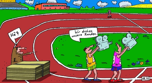 Cartoon: Sportler (medium) by Leichnam tagged sportler,filmen,drehen,kamera,aschenbahn,läufer,sprinter,hä,leichtathletik