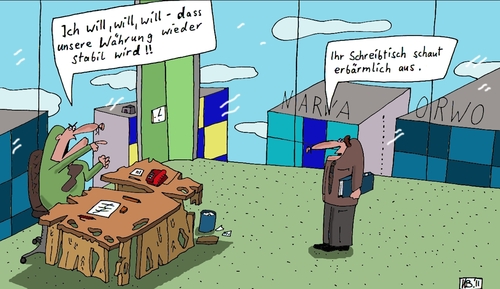 Cartoon: Stabilität (medium) by Leichnam tagged stabilität,währung,schreibtisch,banken,finanzen,geld,erbärmlich,verrottet,zusammenbruch,zerfall