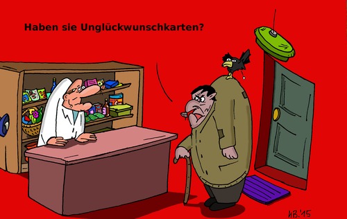 Cartoon: Tante-Emma-Laden (medium) by Leichnam tagged tante,emma,laden,einkauf,unglück,karten,pechvogel,alter,knacker,unfreundlich,düster