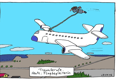 Cartoon: Traumberufe (medium) by Leichnam tagged traumberufe,flugbegleiterin,über,den,wolken,in,lüften,hoch,oben,hinaus