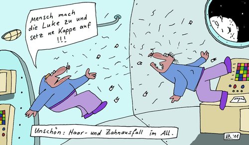 Cartoon: Unschön (medium) by Leichnam tagged unschön,haare,zähne,ausfall,astronauten,weltraum,all,kappe,luke,leichnam