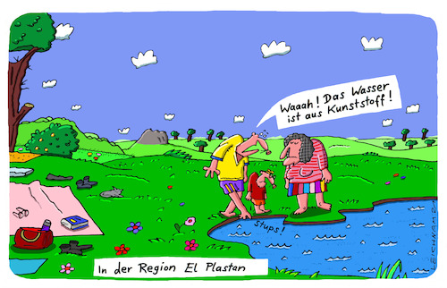 Cartoon: Waaah! (medium) by Leichnam tagged waaah,wasser,kunststoff,plastik,region,urlaub,freizeit,sommer,leichnam,leichnamcartoon