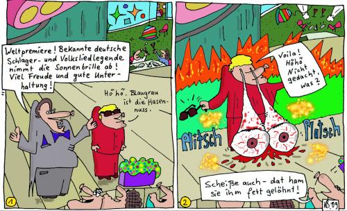 Cartoon: Weltpremiere (medium) by Leichnam tagged weltpremiere,schlager,volkslied,sonnenbrille,freude,unterhaltung,voila
