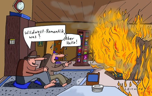 Cartoon: Wildwest (medium) by Leichnam tagged wildwest,romantik,aber,hallo,feuer,lager,wurst,am,spieß,behaglich