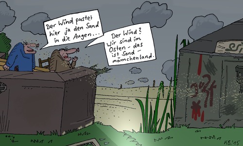 Cartoon: Wind (medium) by Leichnam tagged wind,pusten,sand,osten,sandmännchen,abendgruß