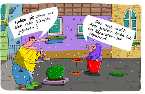 Cartoon: Winterbeginn (medium) by Leichnam tagged winterbeginn,reparaturset,giraffe,roh,leichnam,leichnamcartoon