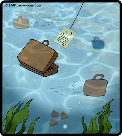 Cartoon: Briefcase fishing (medium) by cartertoons tagged briefcase,memo,ocean,fishing