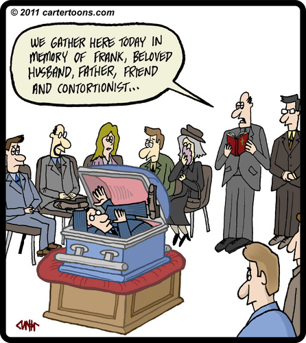 Cartoon: Contortionist Funeral (medium) by cartertoons tagged death,funeral,contortionist,casket,burial