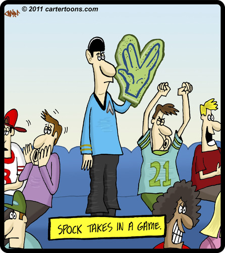 Cartoon: Foam Spock (medium) by cartertoons tagged spock,star,trek,foam,finger,sports,game,crowd