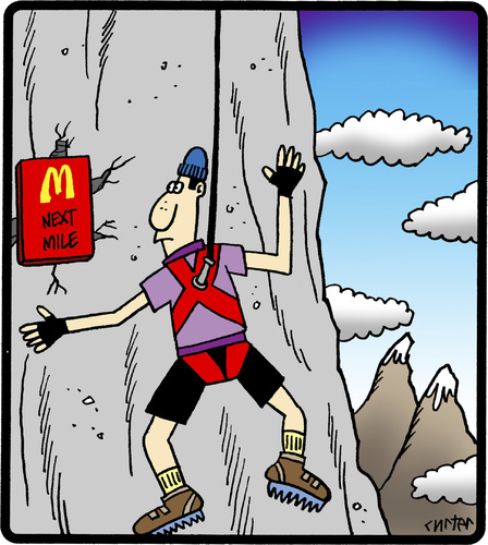 Cartoon: McDonalds Climber (medium) by cartertoons tagged mcdonalds,eating,food,restaurants,climbers,mountains,sports,mcdonalds,eating,food,restaurants,climbers,mountains,sports